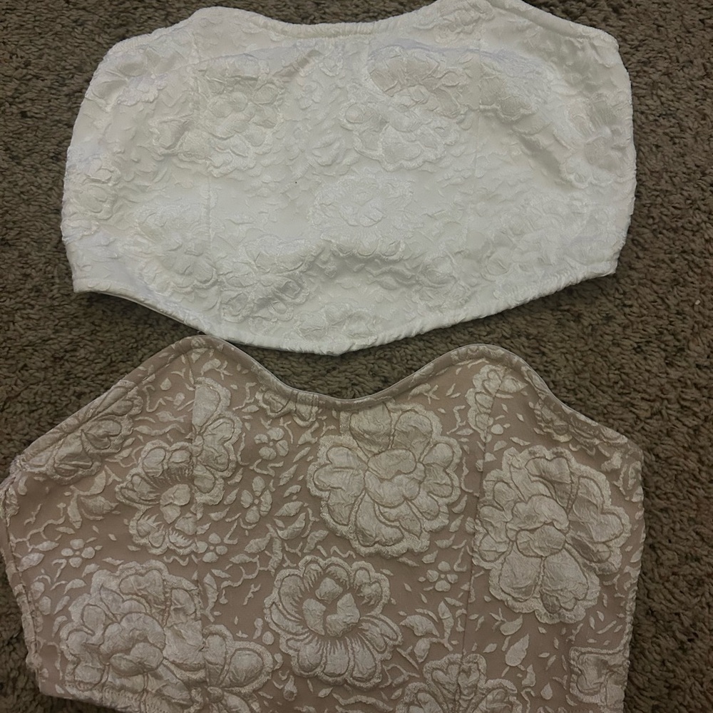 Floral Lace Bandeau Tops - White and Tan